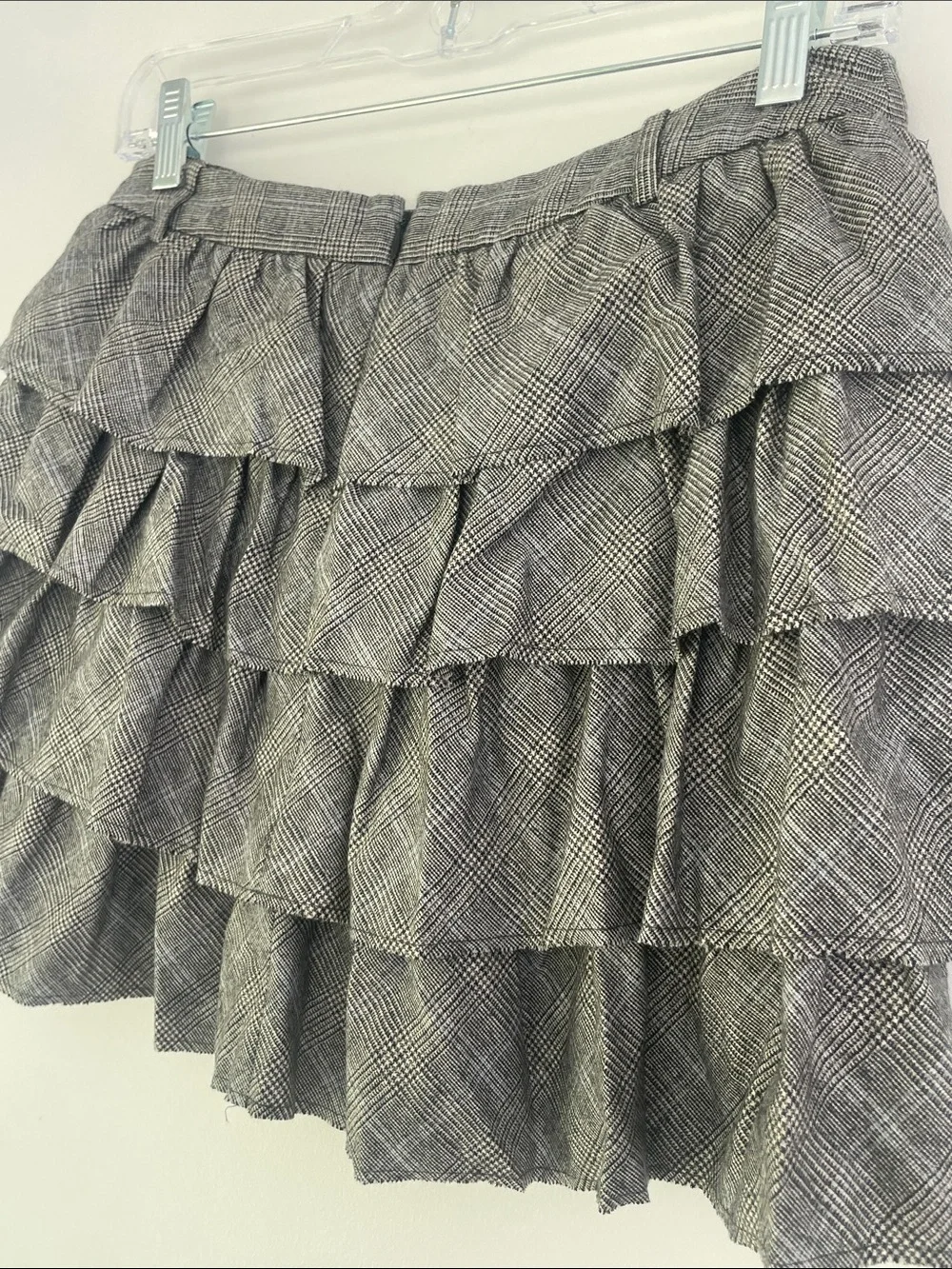 J. Crew Gray Plaid Tiered Ruffle Mini Skirt 00 Y2K Preppy